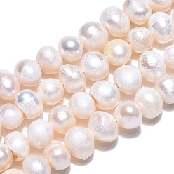 Seashell Color Natural Cultured Freshwater Pearl Beads Strands, Potato, Seashell Color, 4~5.5x3.5~5mm, Hole: 0.6mm, about 74~76pcs/strand, 13.31~13.46 inch(33.8~34.2cm)