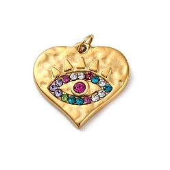 Разноцветный 304 подвески из нержавеющей стали, со стразами, ионное покрытие (ip), реальный 14 k позолоченный, сглаз, красочный, 14.5x15x2 мм, отверстие : 2 мм