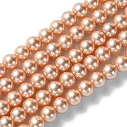 Orange Foncé Brins de perles rondes en verre teinté écologique, Grade a, cordon en coton fileté, orange foncé, 6mm, Trou: 0.7~1.1mm, Environ 72 pcs/chapelet, 15 pouce