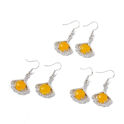 Белый Нефрит Серьги с подвесками из листьев гинкго из натурального белого нефрита с кристаллами и стразами, платиновые латунные украшения для женщин, 40 мм, штифты : 0.6 мм