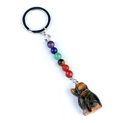 Тигровый глаз Брелок с тигровым глазом, с кварцевым резонатором, аметист, ляпис, авантюрин, красный агат, красная яшма, собака, 11 см