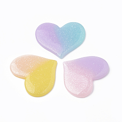 Mixed Color Resin Cabochons, with Glitter Powder, Imitation Jelly Style, Two Tone, Heart, Mixed Color, 30.5x36x3mm