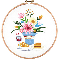 Flower DIY Display Decoration Embroidery Kit, Including Embroidery Needles & Thread, Cotton Fabric, Flower Pattern, 173x139mm
