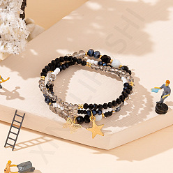 B Black Colorful Crystal Beaded Bracelet - Fashion Metal Pendant Bangle for Friends and Lovers
