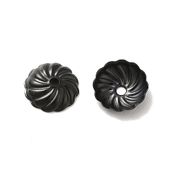 Electrophoresis Black 304 Stainless Steel Bead Caps, Flower, Electrophoresis Black, 7x2mm, Hole: 1mm