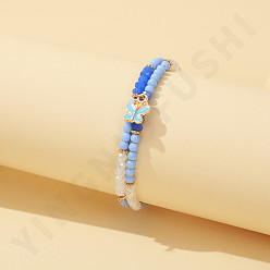 D Blue Acrylic Crystal Color Collision Bracelet for Women - Oil Drop Butterfly Heart Pendant BFF Bracelet Gift.