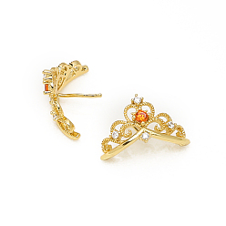 Golden Brass Pave Clear & Dark Orange Cubic Zirconia Head Pins, for Ghost Witch Baroque Pearl Making, Crown, Golden, 11x18mm