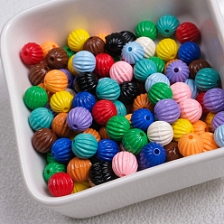 Mixed Color Opaque Acrylic Beads, Corrugated Round, Mixed Color, 9.5mm, Hole: 2mm
