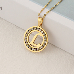 Letter L Crystal Rhinestone Initial Letter Pendant Necklace with Cable Chains, Stainless Steel Jewelry for Women, Golden, Letter.L, 15.75 inch(40cm)