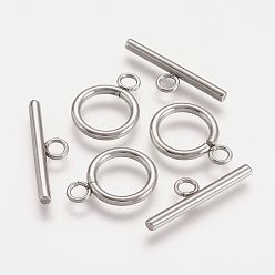 Stainless Steel Color 304 Stainless Steel Toggle Clasps, Stainless Steel Color, Ring: 19x15x2mm, Hole: 3mm, Bar: 25x7x2.5mm, Hole: 3mm