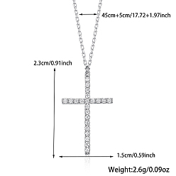 Platinum Cross Rhodium Plated 925 Sterling Silver Micro Pave Clear Cubic Zirconia Pendant Necklaces, Platinum, 17.72 inch(45cm), Pendant: 23x15mm