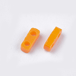 Orange 2-Hole Opaque Glass Seed Beads, Rectangle, Orange, 4.5~5x2x1~1.5mm, Hole: 0.5~0.8mm