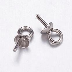 Stainless Steel Color 304 Stainless Steel Cup Pearl Peg Bails Pin Pendants, For Half Drilled Beads, Stainless Steel Color, 7x4mm, Hole: 1.5mm, Pin: 0.7mm