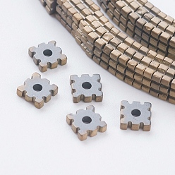 Antique Bronze Plated Vacuum Plating Electroplate Non-magnetic Synthetic Hematite Beads Strands, Frosted, Grade A, Square, Antique Bronze Plated, 4x4x1mm, Hole: 1mm, about 390pcs/strand, 15.7 inch(40cm)