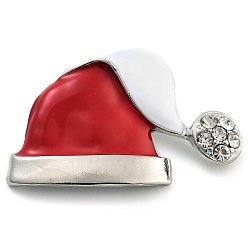 Платина Эмалированные булавки на рождественскую тематику, Броши из сплава со стразами для рюкзака, Рождество шляпе, платина, 34x51 мм