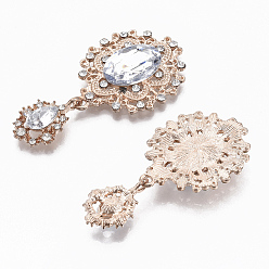 Clear Alloy Cabochons, with Acrylic Rhinestone and Crystal Rhinestone, Faceted, Flower and Teardrop, Clear, 56x29x6mm