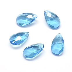 Sky Blue Faceted Glass Pendants, Teardrop, Sky Blue, 15x9.5x5.5mm, Hole: 1mm