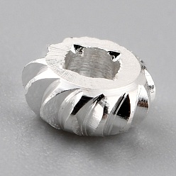 925 Sterling Silver Plated Brass Beads, Long-Lasting Plated, Corrugated Rondelle, 925 Sterling Silver Plated, 5x2mm, Hole: 1.8mm