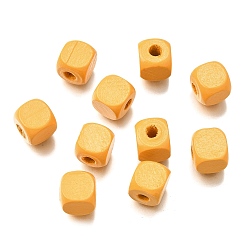 Золотистый Спрей окрашены деревянные бусины, квадратный, золотые, 8x8x8 мм, отверстие : 2.5~3 мм