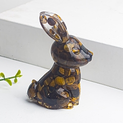 Tiger Eye Resin Rabbit Display Decoration, with Natural Tiger Eye Chips inside Statues for Home Office Decorations, 80x45mm