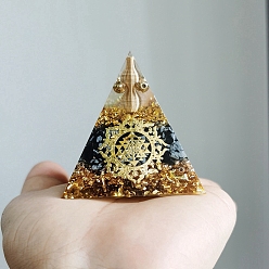 Gold Resin Orgone Pyramid, for Chakra Meditation, Spiritual Balance, Gold, 60x60x60mm