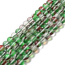 Зеленый Гальванические нити из синтетических бусин из лунного камня, окрашенные, голографические бусы, с половинным покрытием ab цвета, матовые, круглые, зелёные, 8 мм, отверстие : 1 мм, около 47 шт / нитка, 14.69'' (37.3 см)