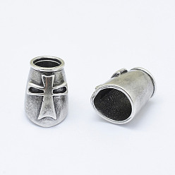 Thai Sterling Silver Plated Brass Barrel Beads, with Cross, Long-Lasting Plated & Eco-Friendly, Cadmium Free & Nickel Free & Lead Free, Thailand Sterling Silver Plated, 17x12x13mm, Hole: 7mm
