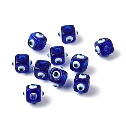 Синий Смола сглаза европейские бусы, большое отверстие шарик, кубические, синие, 11x8x8 мм, отверстие : 4 мм