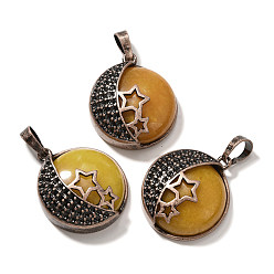 Белый Нефрит Крашеные натуральный белый нефрит подвески, с латунной фурнитурой , плоско-круглые, желтые, 26.5x23x9 мм, отверстие : 8x5 мм