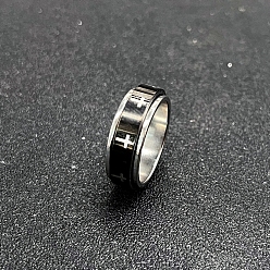 Cross Stainless Steel Rotating Finger Ring, Fidget Spinner Ring for Calming Worry Meditation, Cross, US Size 7(17.3mm)