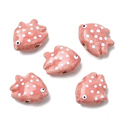 Лосось Фарфоровые бусины ручной работы, рыба в горошек, пастельный фарфор, salmon, 16.5x19.5~20.5x8.5~9.5 мм, отверстие : 1.8~2 мм