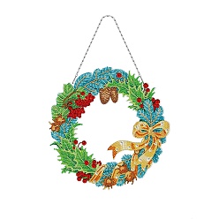 Bowknot Christmas Theme DIY Diamond Painting Wreath Pendant Decoration Kits, including Resin Rhinestones, Diamond Sticky Pen, Tray Plate and Glue Clay, Bowknot, 295x290mm