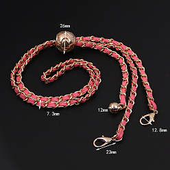 Hot Pink Imitation Leather Thin Purse Chain Strap Adjustable, Transfer Bead Chain Bag Chain, with Swivel Clasps, for Shoulder Crossbody Bag, Light Gold, Hot Pink, 120x0.73cm