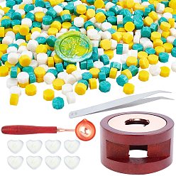 Yellow CRASPIRE DIY Stamp Making Kits, Including Seal Stamp Wax Stick Melting Pot Holder, Brass Wax Sticks Melting Spoon, Paraffin Candles and 304 Stainless Steel Beading Tweezers, Yellow, 0.9cm, 511pcs/set