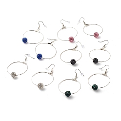 Couleur Mélangete Bling strass perlé gros anneau boucles d'oreilles pendantes pour les femmes, platine, couleur mixte, 65mm, pin: 0.7 mm