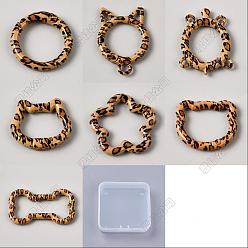 Pérou 14 pcs 7 styles anneaux de porte à ressort en alliage, imprimé léopard, formes mixtes, Pérou, 22.5~48.5x24.5~28.5x3.5~4.5mm, 2 pcs / style