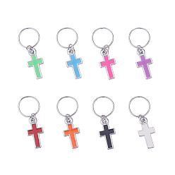 Mixed Color Resin Pendants, with Iron Ring, Cross, Mixed Color, 32mm, Cross: 21x11x3mm, Hole: 12.5mm, 40pcs/box