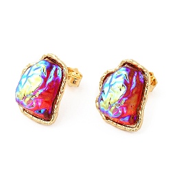Colorful Rack Plating Brass Stud Earring, Iceberg Melting Shaped Glass Earrings for Women, Long-Lasting Plated, Cadmium Free & Lead Free, Real 18K Gold Plated, Colorful, 20x16mm