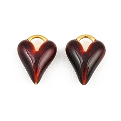 Dark Red Brass Enamel Pendants, Heart Charms, Long-Lasting Plated, Rack Plating, Cadmium Free & Lead Free, Golden, Dark Red, 15.5x12x6mm, Hole: 4.5x4mm