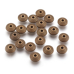 Antique Bronze Tibetan Style Alloy Spacer Beads, Flat Round, Lead Free and Cadmium Free, Antique Bronze, 8x4mm, Hole: 1.5mm