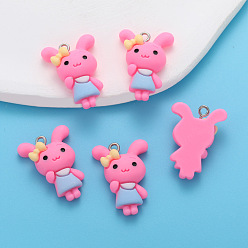 Ярко-Розовый Подвески из смолы, кролик, с платиновым шлейфом, ярко-розовый, 26.5x19.5 мм