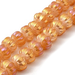 Chocolate Rainbow Plated Electroplate Glass Beads, Two Tone, Pumpkin, Chocolate, 9x11x12mm, Hole: 1.2mm, about 74pcs/strand, 23.23 inch(59cm)