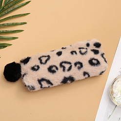 PeachPuff Leopard Print Pattern Plush Pen Case Bag with Zipper, Pencil Pouch with Pompon for Office School Students, PeachPuff, 80x200x35mm