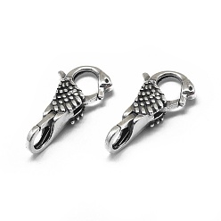 Antique Silver Thailand 925 Sterling Silver Lobster Claw Clasps, Swan, Antique Silver, 26x13x7.5mm, Hole: 5mm