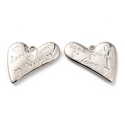Platinum CCB Plastic Pendants, Heart with Word Love Charm, Platinum, 33x37x4mm, Hole: 2.2mm