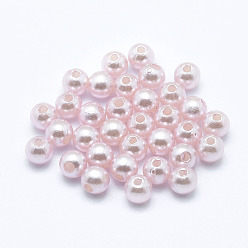 Rose Brumeux Perles acryliques en nacre d'imitation , teint, ronde, rose brumeuse, 6x5.5mm, trou: 1.5~2 mm, environ 4500 pièces / livre