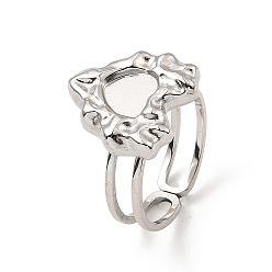 Нержавеющая Сталь Цвет Не тускнеет 304 нержавеющая сталь открытая манжета подушечка кольца настройки, сердце, цвет нержавеющей стали, размер США 6 1/2 (16.9 мм), 5 мм, лоток : 7x7 мм