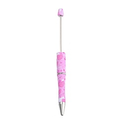 Pearl Pink Valentine's Day Theme Heart Pattern Plastic with Iron Ball-Point Pen, Beadable Pen, for DIY Personalized Pen with Jewelry Beads, Pearl Pink, 147x11.5mm