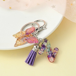 Letter Z Resin Letter & Acrylic Butterfly Charms Keychain, Tassel Pendant Keychain with Alloy Keychain Clasp, Letter Z, 9cm