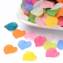 Mixed Color Transparent Frosted Acrylic Leaf Charms, Mixed Color, 16x15x2mm, Hole: 1.2mm, about 1050pcs/500g